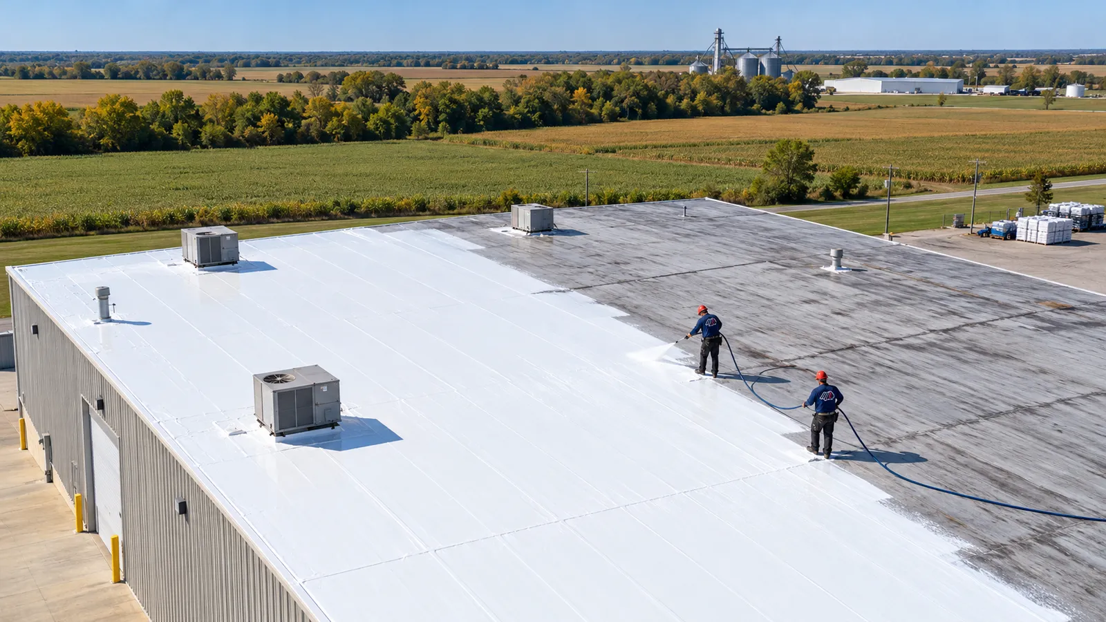 Coating applied across a commercial roof